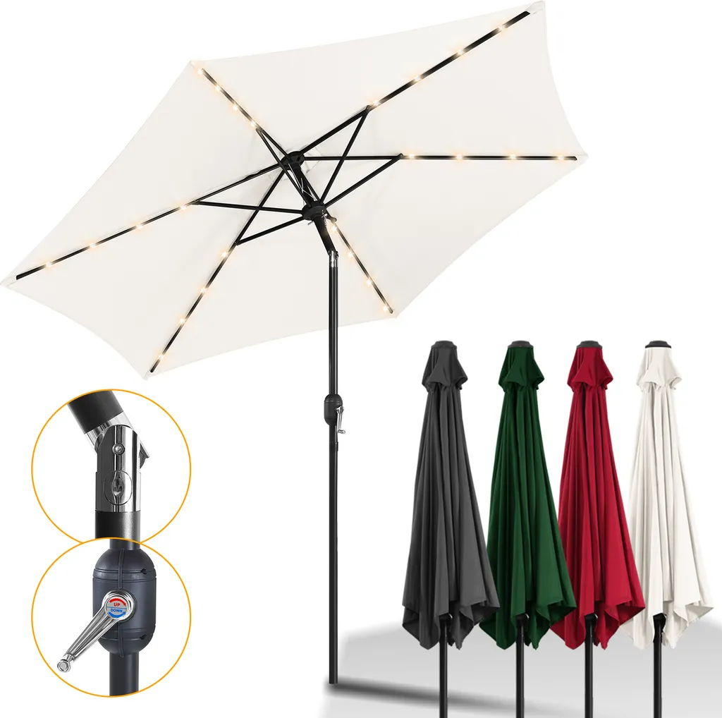 Ombrellone Beige Elegante 270cm: LED per Esterni e Snodo Inclinabile