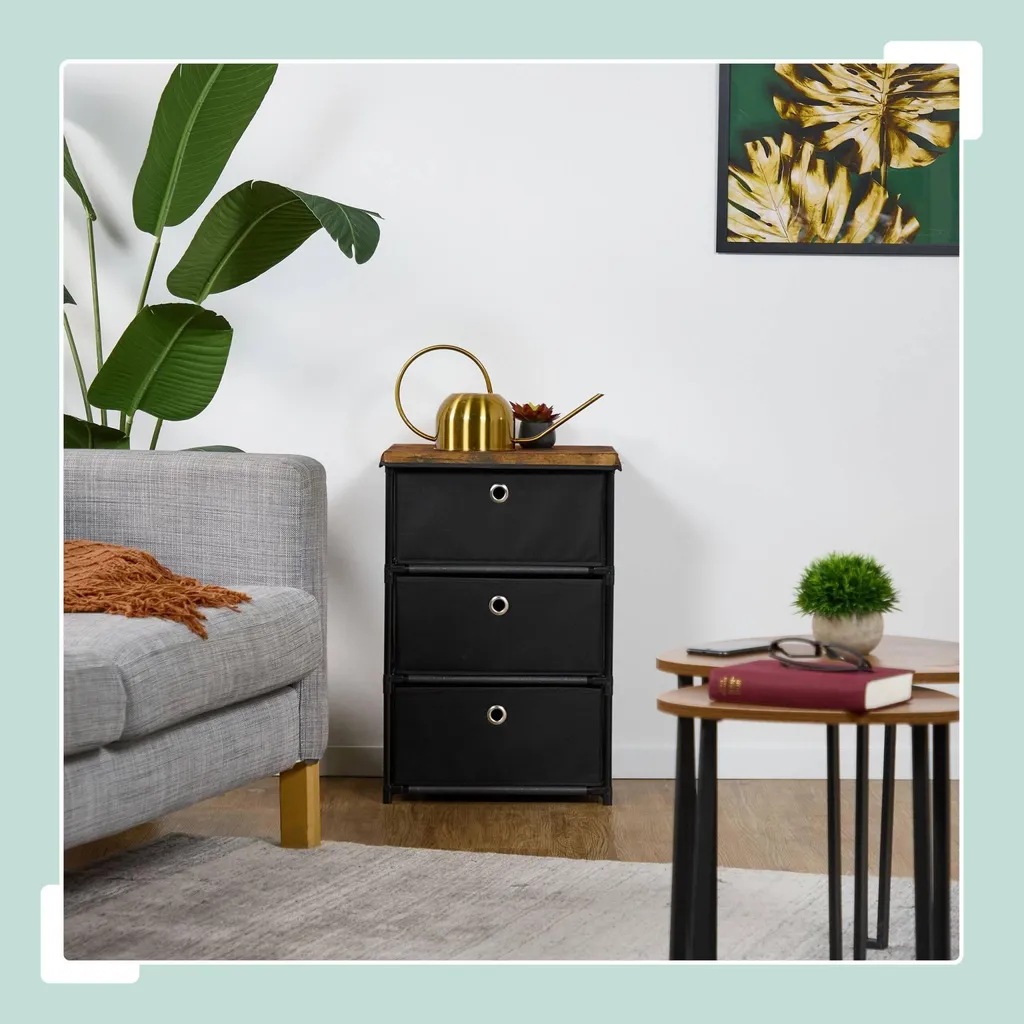 Commode Design Bois et Tiroirs Tissu - 4 Tiroirs Style Scandinave