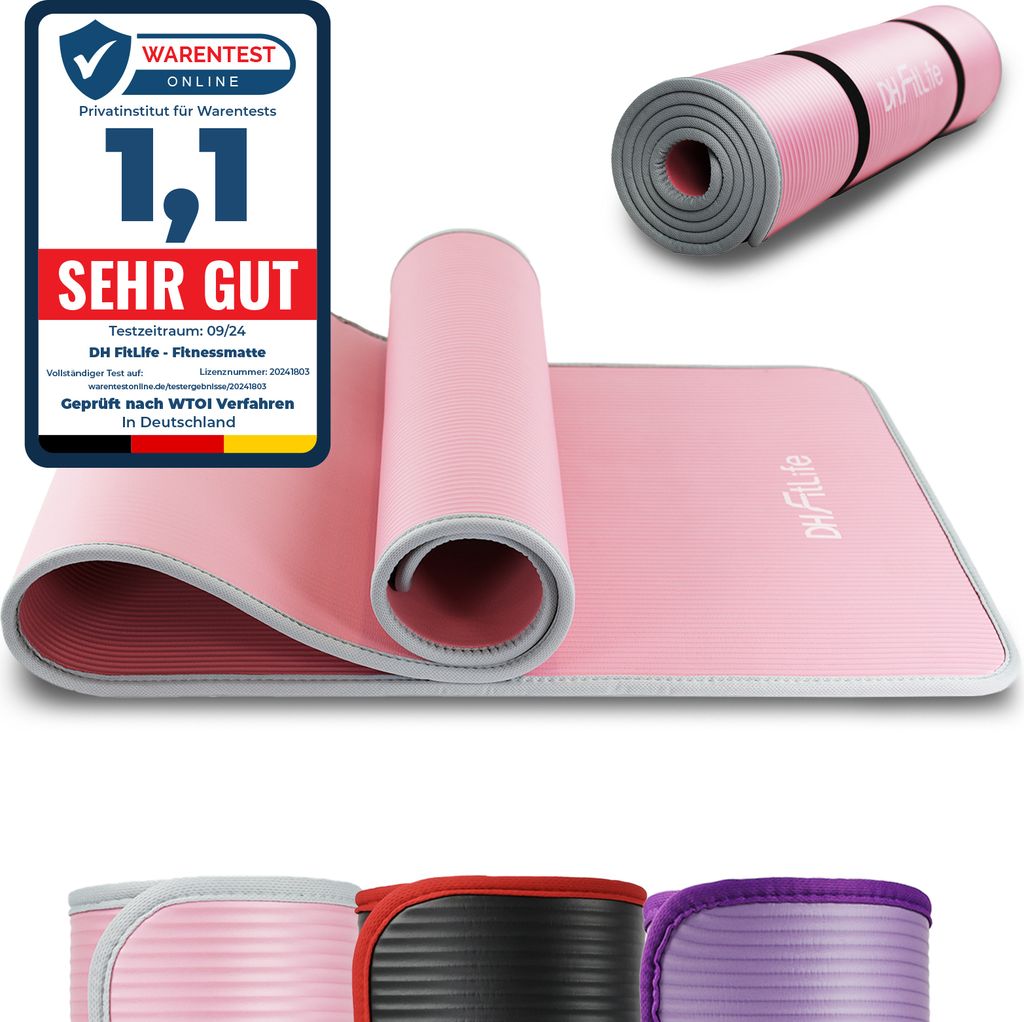 DH FitLife Trainingsmatte Fitnessmatte, Sportmatte 183*61*1 cm, Gymnastikmatte extra reißfest, Yogamatte rutschfest und dick, Workout Matte (Pink)