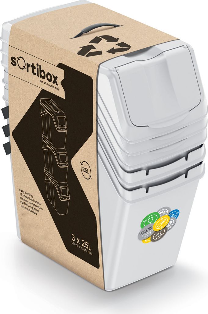 Keden Abfallbehälter Sortibox 25L Set 3 Esche Weiß Produktbild 