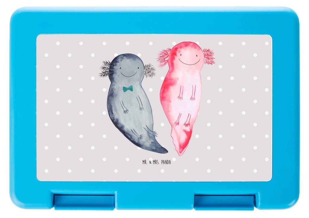 Mr. & Mrs. Panda Lunchbox Axolotl Freundin - Grau Pastell - Geschenk, Bento Box, Bentobox, Essensbox, Lurch, Snackbox, Liebe, Meal Prep, Valentinstag