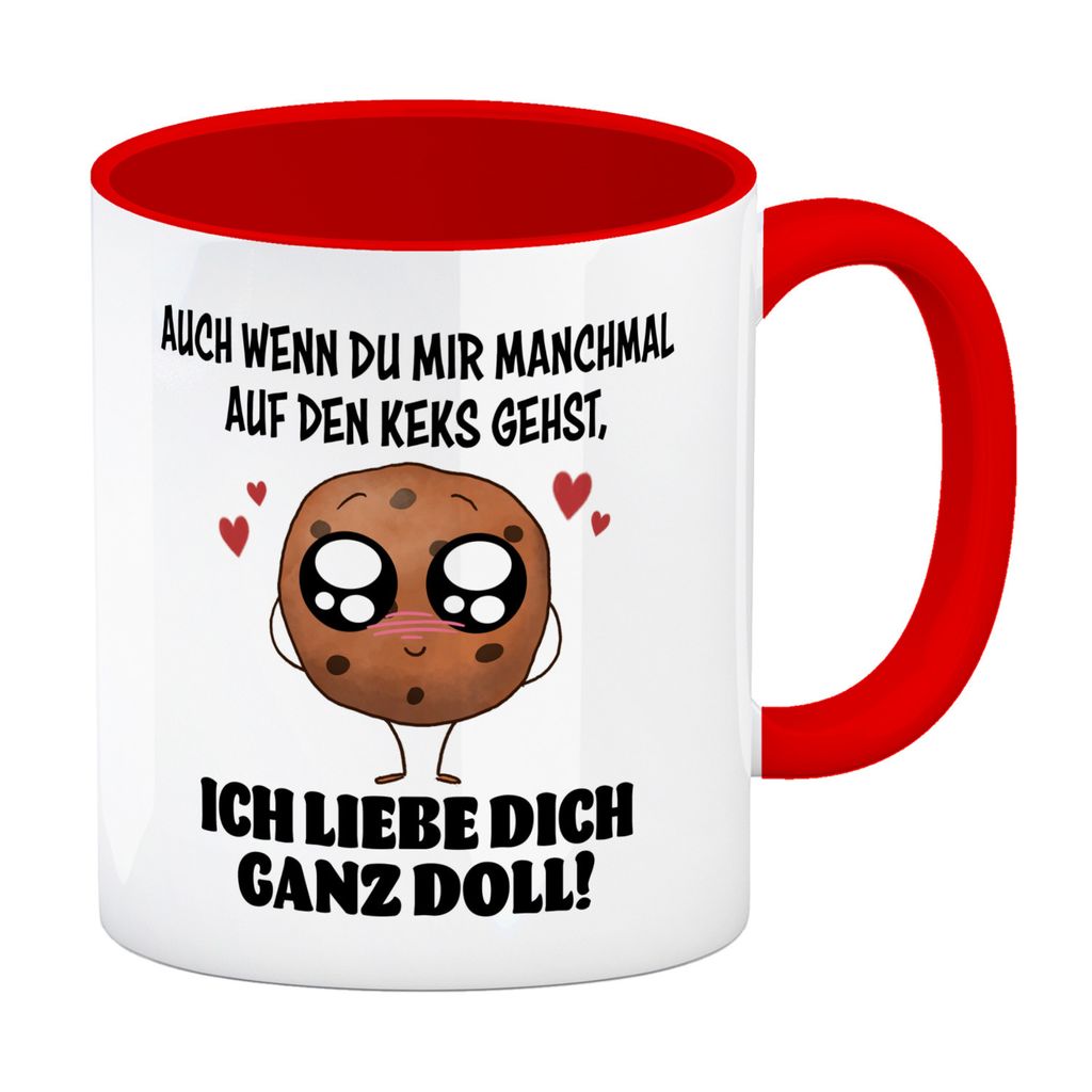 Ich lieb dich ganz doll Cookie Keks Kaffeebecher in rot auf den Keks gehen