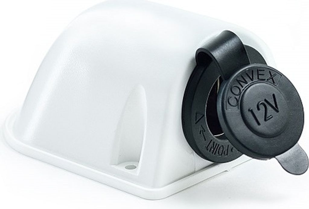 Aufbausteckdose 12 Volt weiß, wasserdicht, mit Deckel für Boot oder Auto