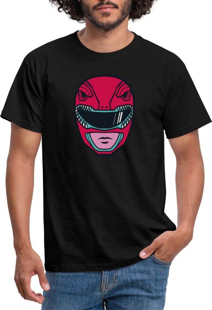Spreadshirt Power Rangers Roter Ranger Helm Männer T-Shirt, S, Schwarz