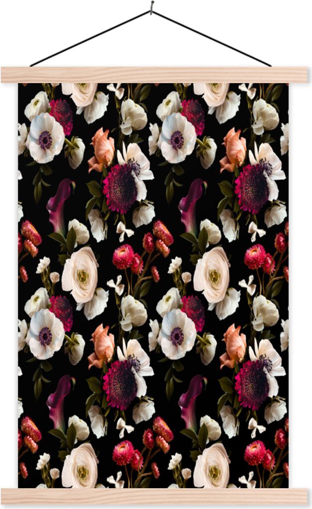 MuchoWow Textilposter Blumen - Licht - Collage 120x180 cm mit holzfarbenen Rahmen - Textil-Plakat