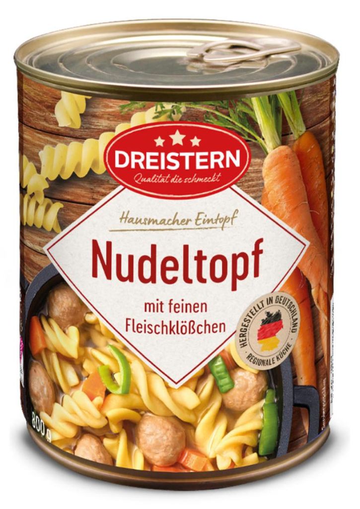 Dreistern Nudeltopf mit feinen Fleischklösschen hausgemacht Produktbild 