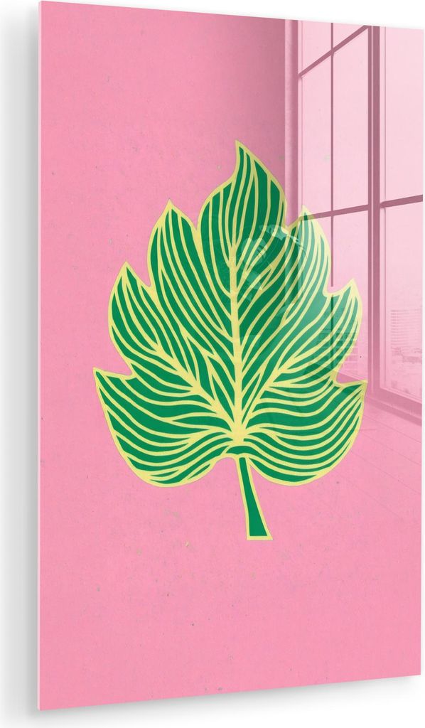 MuchoWow Glasbilder - Bilder auf Wandbild - Foto auf Glas Blatt - Grün - Illustration - Minimalistisch 40x60 cm Wanddekoration aus Glas - Acrylgla...