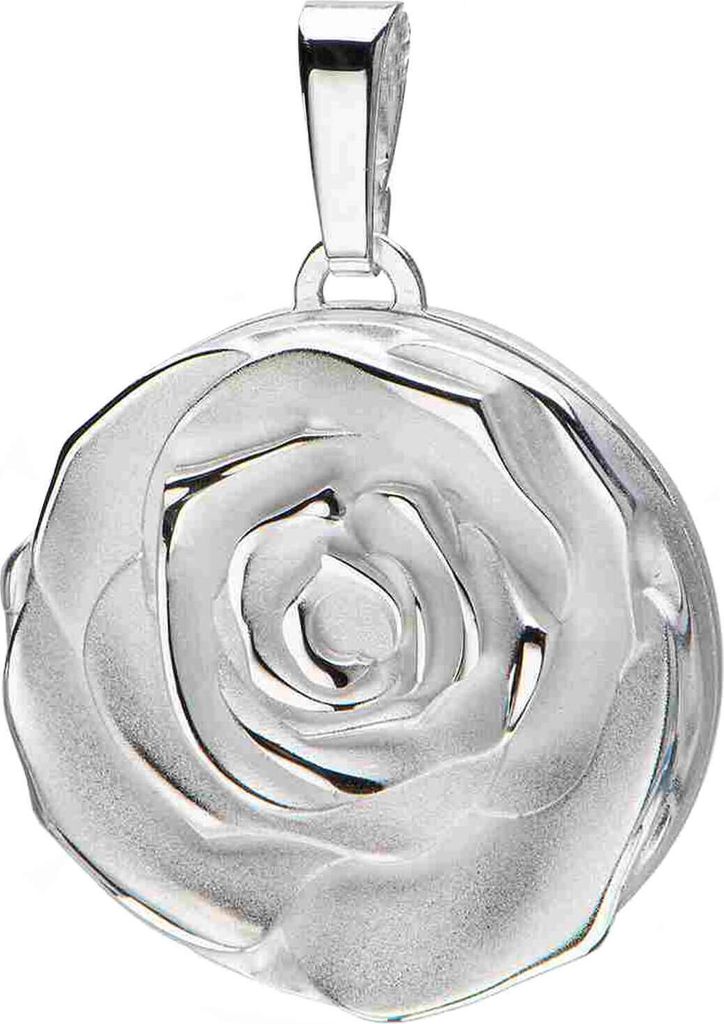 Medaillon Anhänger Rose Blume aus 925 Silber rhodiniert mattiert für 1 Foto