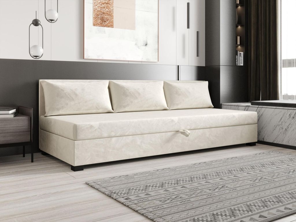 Einzelbett 80x195 ZAJDA BIZ 1 mit Stauraum - ecru