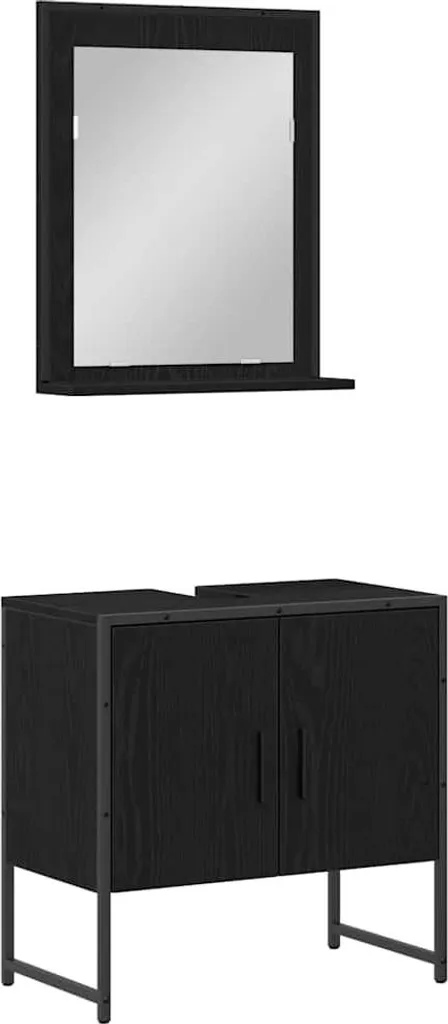 SYFAX™ Set di mobili per il bagno 2 pcs Nero Legno multistrato