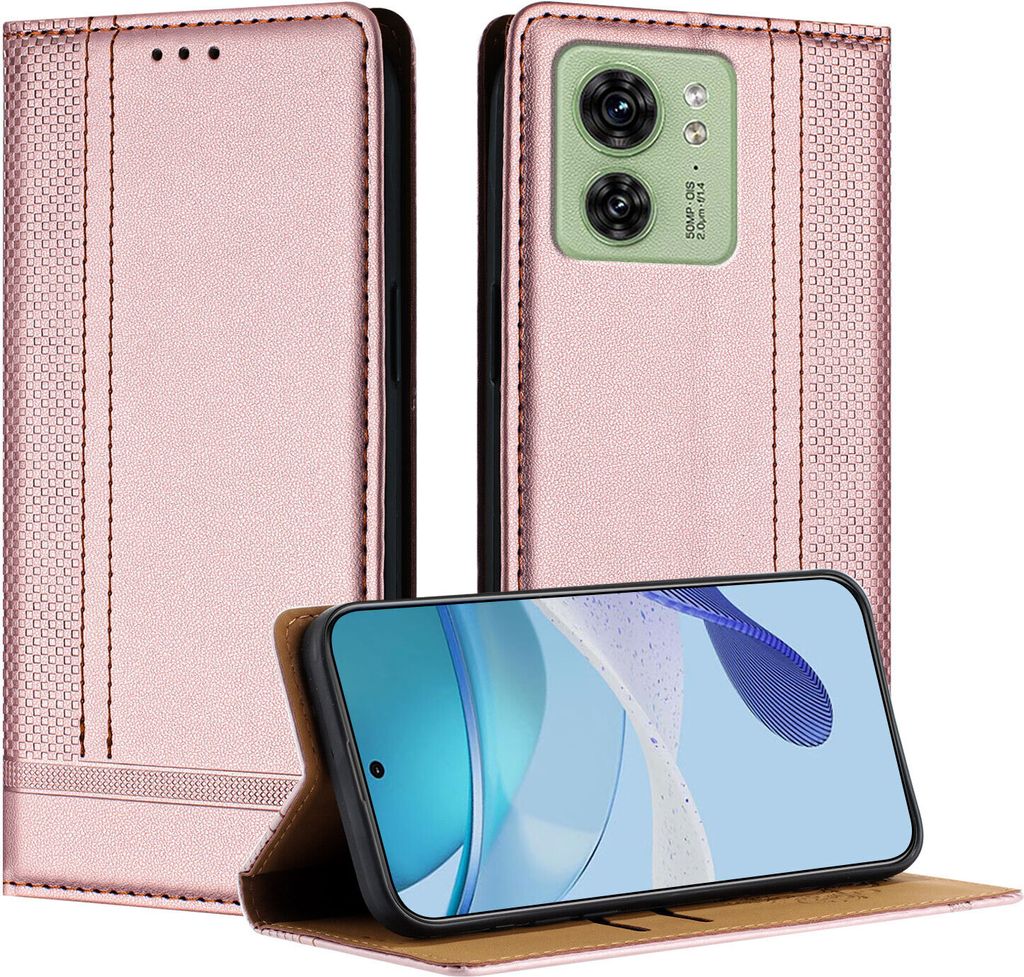 Handyhülle für Motorola Edge 40 Leder Flip Klappbare Schutzhülle mit Standfunktion Pink