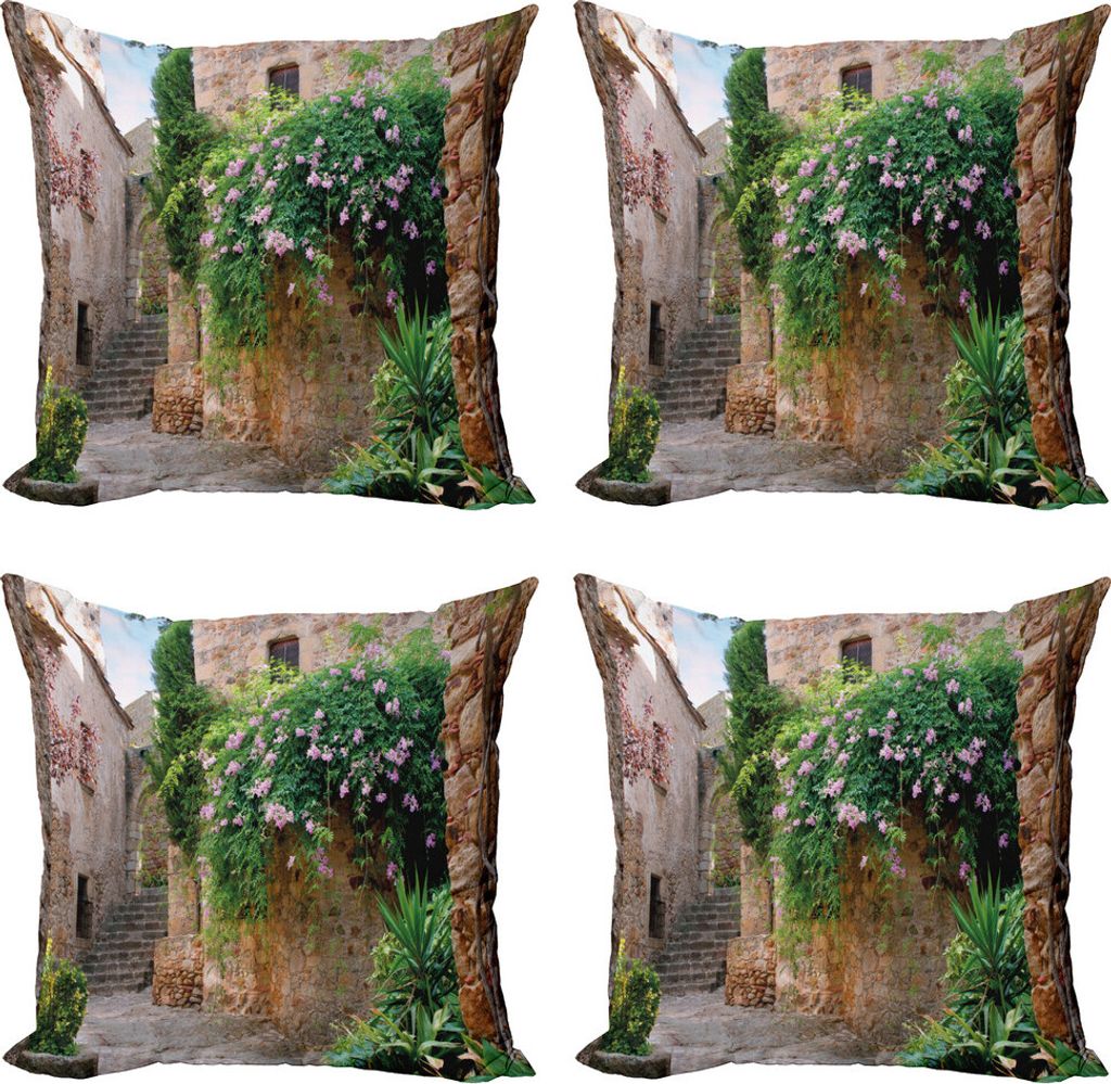 ABAKUHAUS Landschaft Kissenbezug Set (4 Stück), Sommer-Garten-Blumen, Moderner Doppelseitiger Digitaldruck, 45 cm x 45 cm, Mehrfarbig