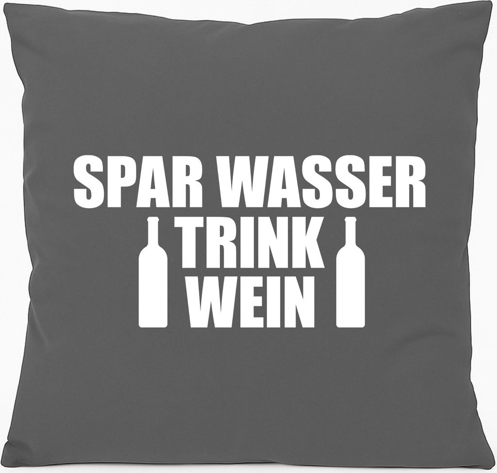 Huuraa Sofakissen Spar Wasser Trink Wein Weinflasche Geschenk 40x40cm mit Füllung Steel Grey Baumwolle Spar Wasser Trink Wein Mitbringsel