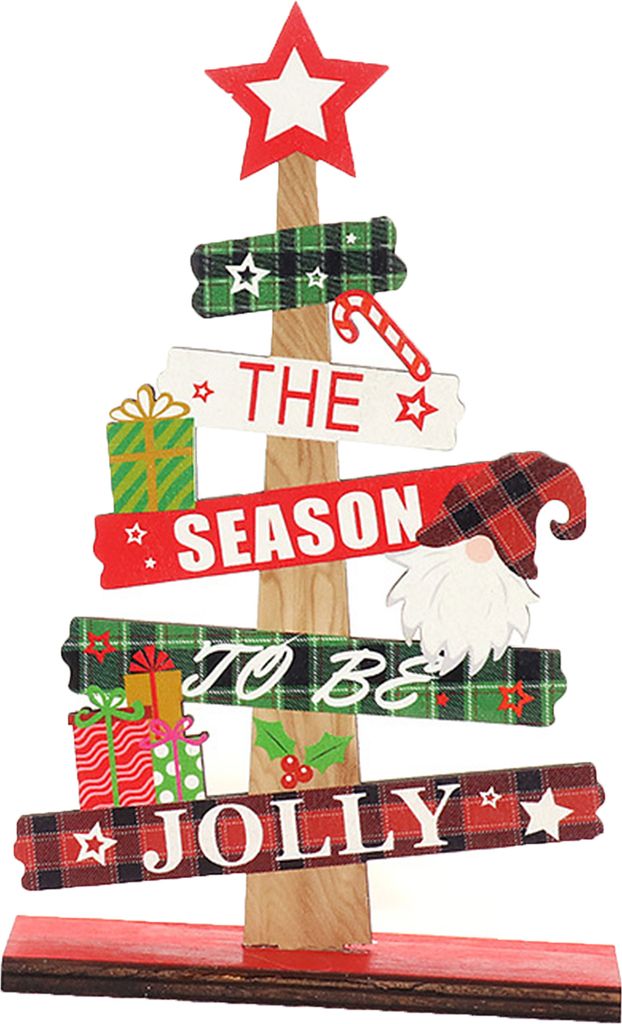 Holz-Weihnachtsbaum, abnehmbar, DIY, roter Stern, Weihnachtsmann, Geschenkbox, Szenenlayout, Feindruck, Party-Dekoration, Desktop-Weihnachtsbaum f...