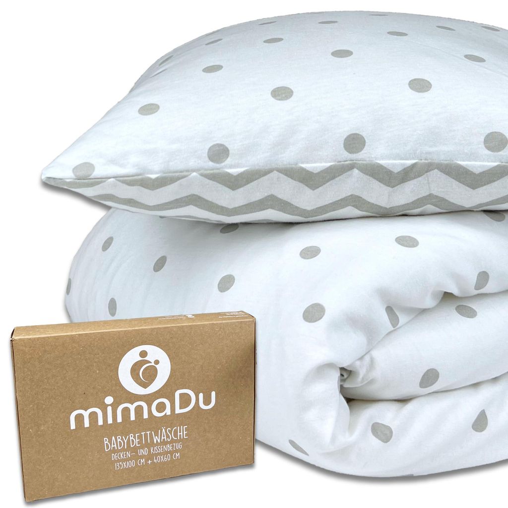 Baby Bettbezug Set 100x135 cm aus Baumwolle 100 mit Deckenbezug und Kissenbezug gepunktet - Für Babybett und Kinderbett