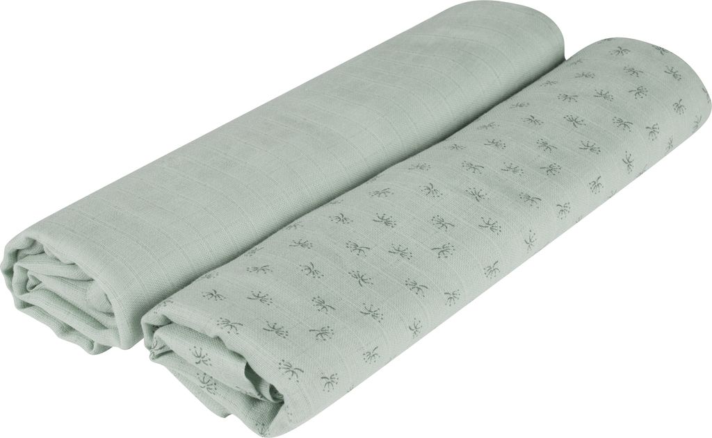 roba organic 2er Set Puck- und Stilltuch ‚Lil Planet‘ frosty green, Baumwolle, GOTS, 120 x 120 cm
