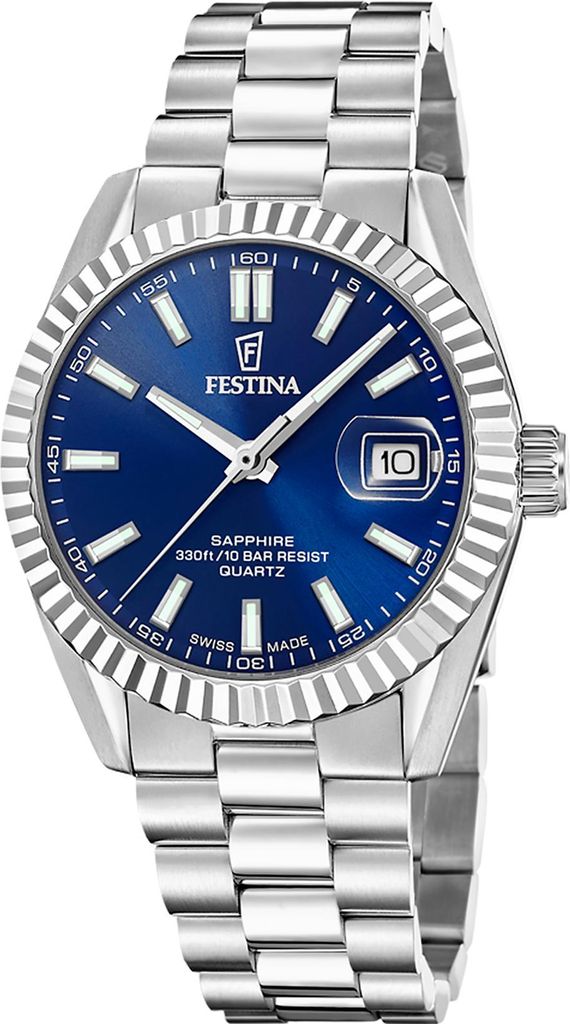 Festina Zegarek z datownikiem Classic Steel Swiss Made Blue Zdjęcie produktu 