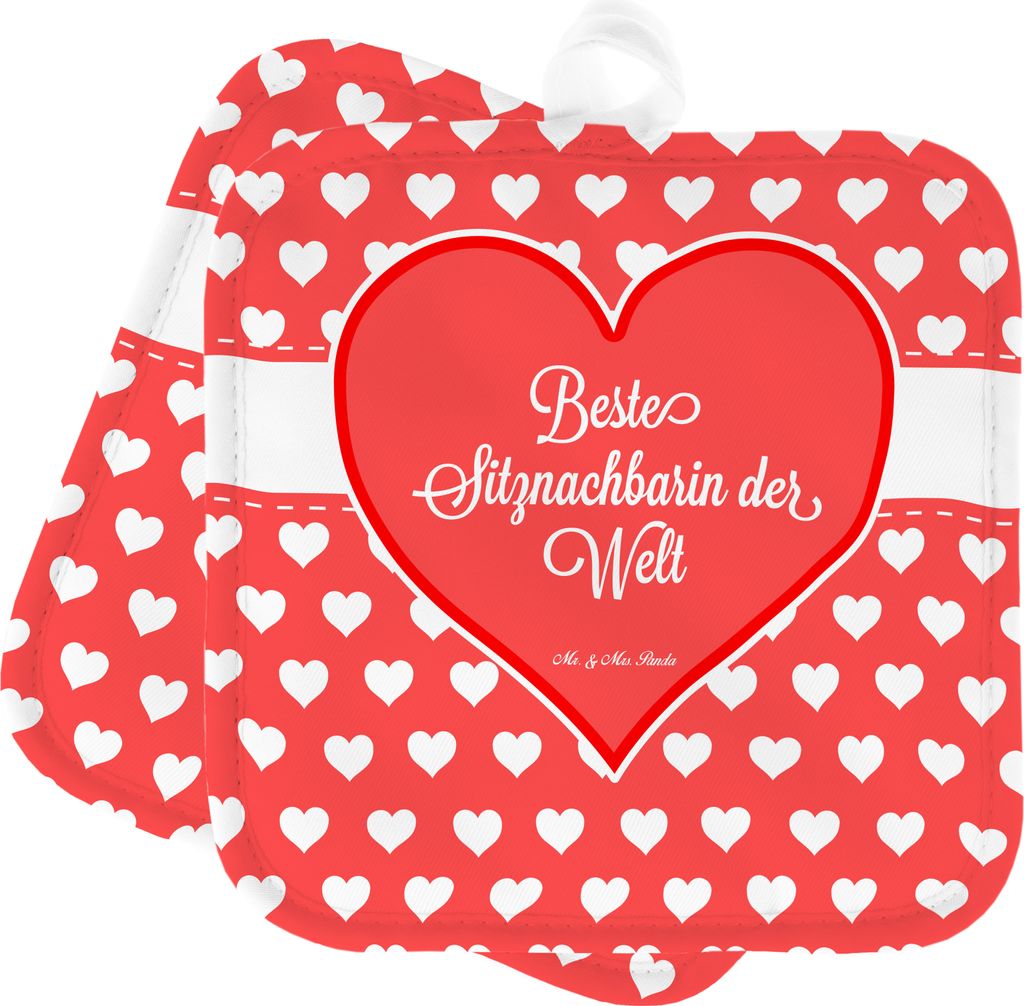 Mr. & Mrs. Panda Topfuntersetzer Sitznachbarin - Geschenk, Topflappen 2er Set, Schule, topfhalter, Nachbarin, Stuhlnachbar, Ofenlappen, Tischnachba...