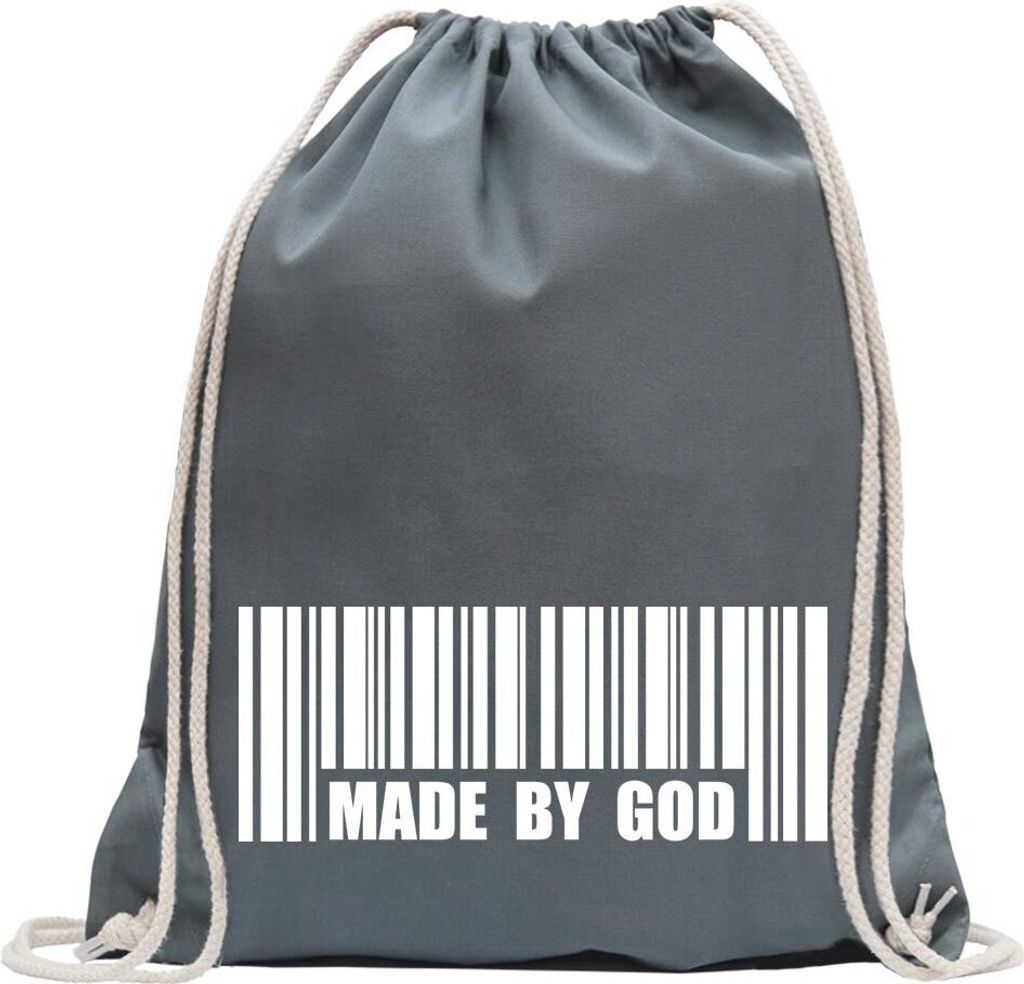 Kiwistar - Turnbeutel - stahlgrau - Made by God Barcode - Fun Rucksack Sport Beutel Gymsack Baumwolle mit Ziehgurt