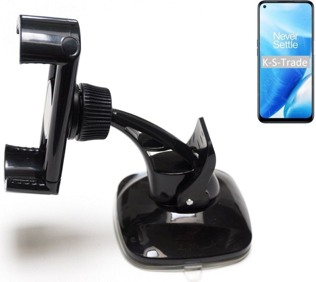 K-S-Trade kompakte Handy-Halterung Windschutzscheibe kompatibel mit OnePlus Nord N200 5G Armaturenbrett schwarz Autohalterung KFZ Halter
