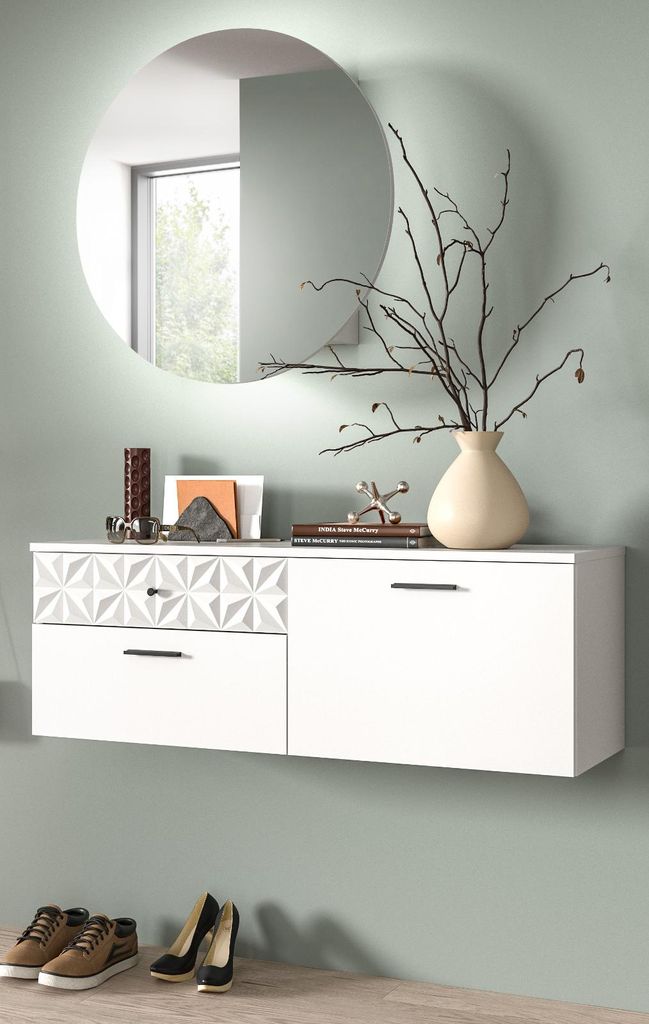 Garderobe Set 2-teilig "Relief" in weiß Hochglanz mit 3-D Struktur 110 x 192 cm