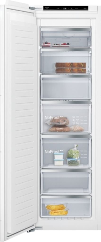 Siemens iQ500, Einbau-Gefrierschrank, 177.2 x 55.8 cm, Flachscharnier mit Softeinzug GI81NACE0 Frontansicht geöffnet