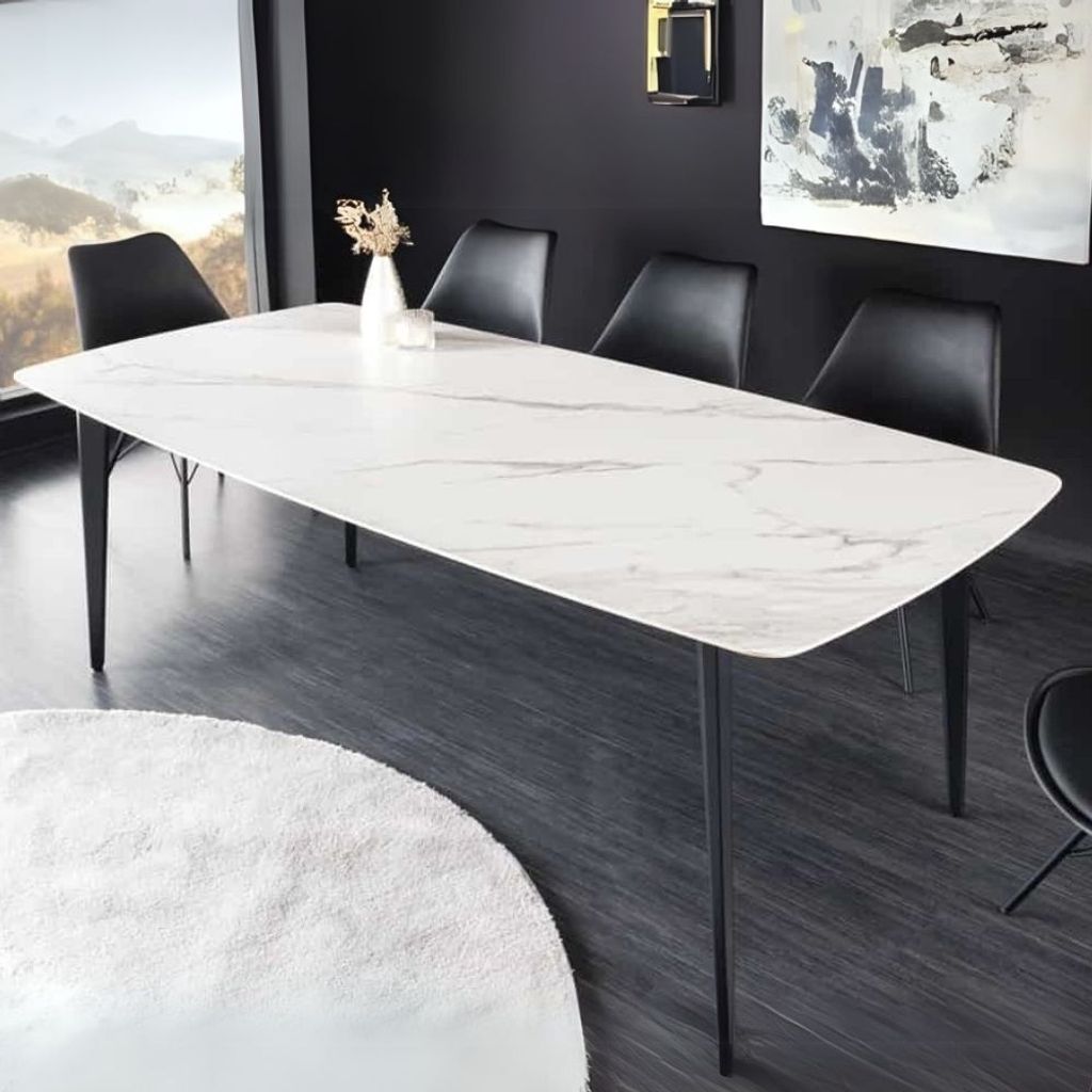 Eleganter Esstisch VENEZIA 160cm weiss-schwarz Marmor-Optik Keramik