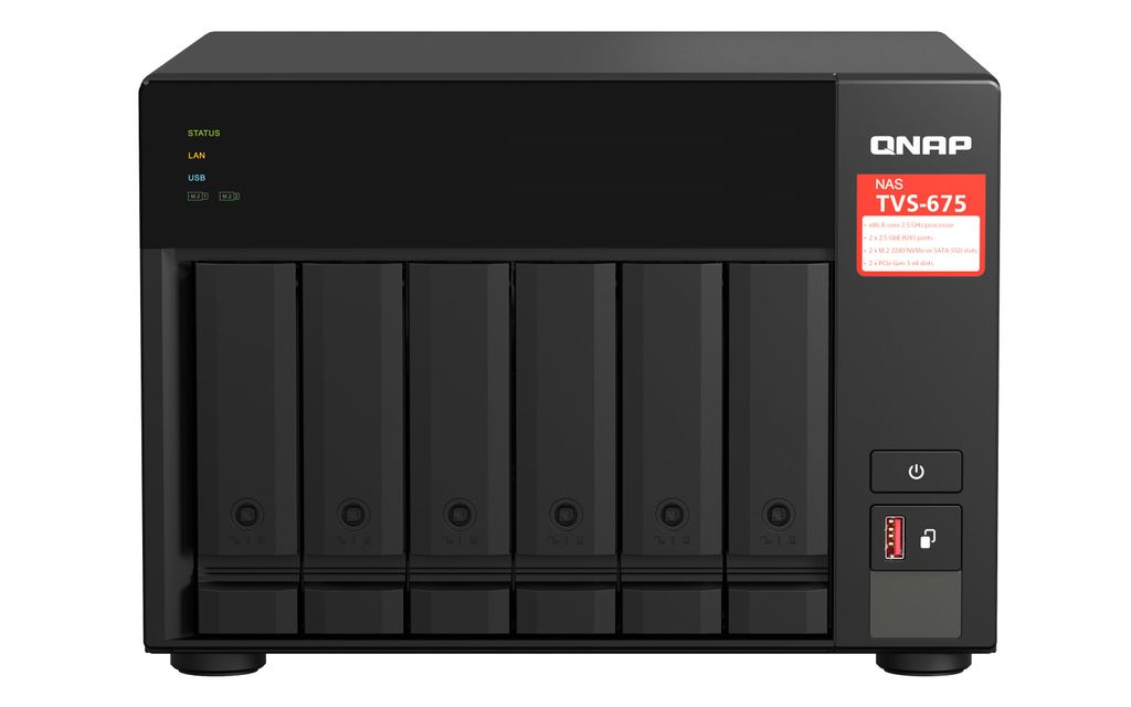 QNAP TVS-675 NAS Tower 6 Einschübe Schwarz ZhaoXin 8-Core 2.5GbE 8GB RAM erweiterbar