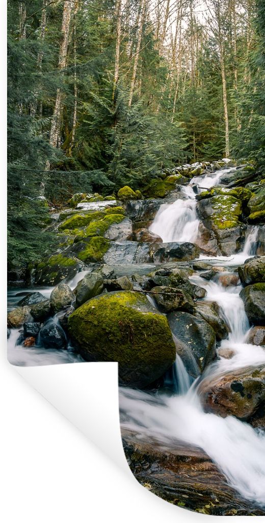 MuchoWow Wandtattoo Wandsticker Wandaufkleber Natur - Wasserfall - Bäume - Herbst 20x40 cm Selbstklebend und Repositionierbar - Selbstklebend - ...