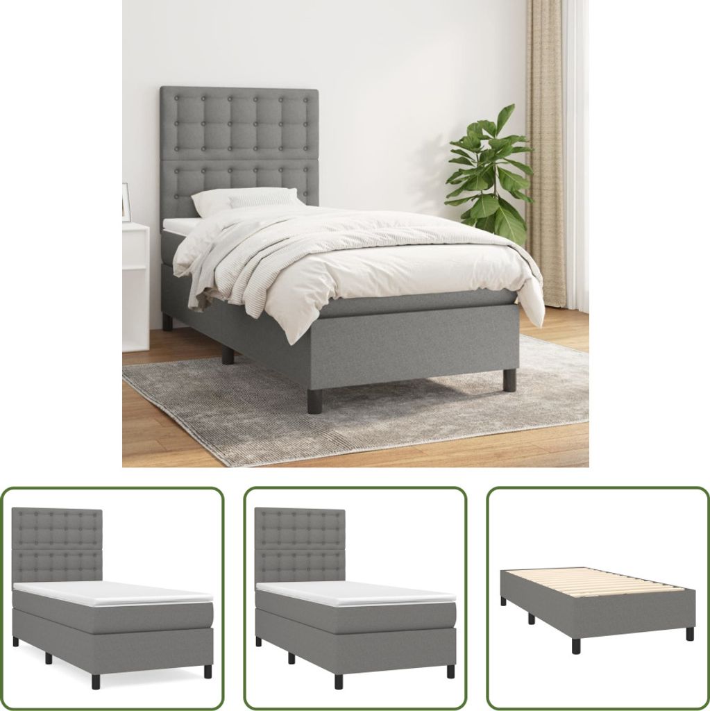 The Living Store Boxspringbett mit Matratze Dunkelgrau 90x200 cm Stoff
