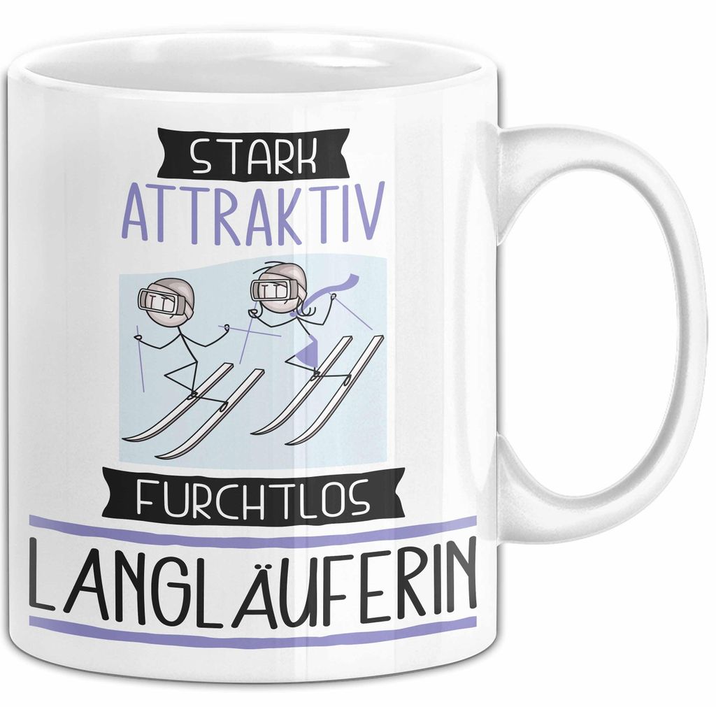 Langläuferin Tasse Geschenk Becher Stark Attraktiv Furchtlos Langläuferin Lustige Geschenkidee (Weiß)
