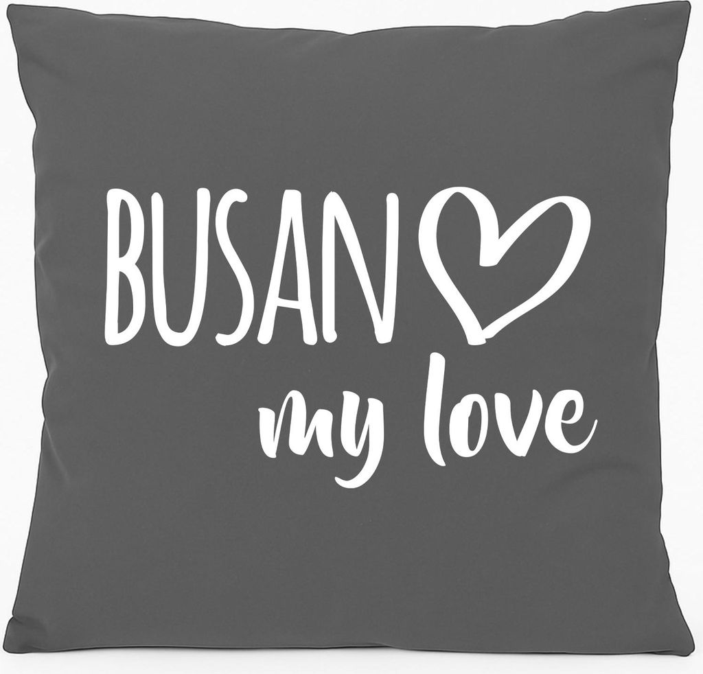 Huuraa Sofakissen Busan my love Geschenk 40x40cm mit Füllung Steel Grey Baumwolle Busan Mitbringsel