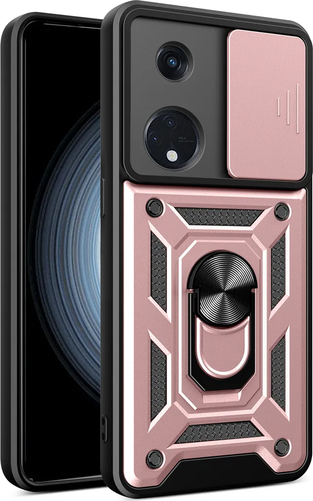 Custodia per Oppo Reno8 T 5G con anello, supporto, protezione della fotocamera, paraurti in TPU, custodia in silicone oro rosa
