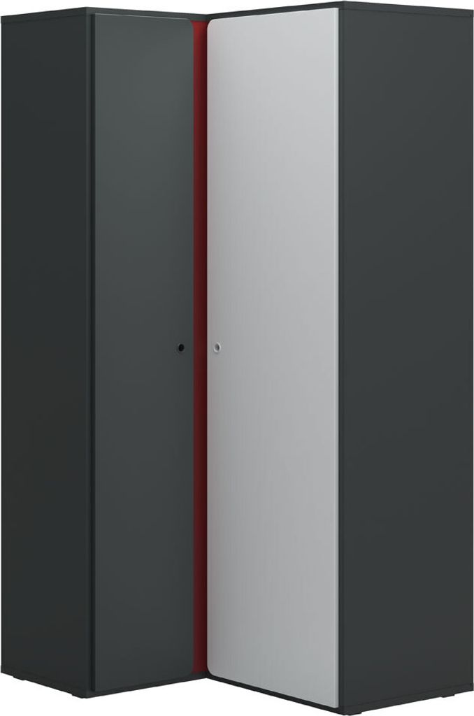Jugendzimmer - Drehtürenschrank / Eckkleiderschrank Maldonado 08, Farbe: Grau / Weiß - Abmessungen: 202 x 100 x 100 cm (H x B x T)
