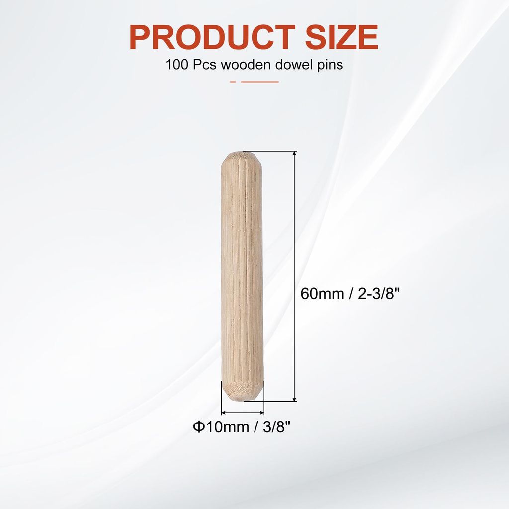 100 Stš¹ck 10 x 60mm Holzdš¹bel Set, Holzrillendš¹bel Riffelholzdš¹bel Holzstifte Dš¹bel Set Gerillte Holzš¹belstifte Dš¹bel Holz mit...