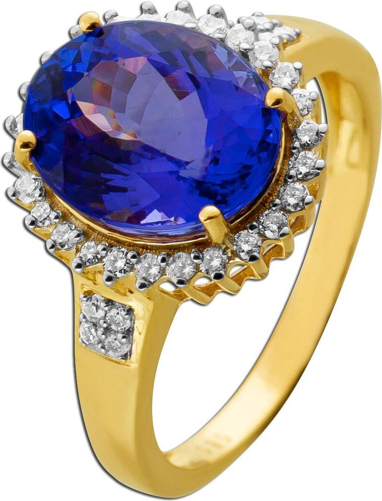Tansanitring Gold 585 14K blauer Edelstein 5.6ct Brillanten 0.45ct 19