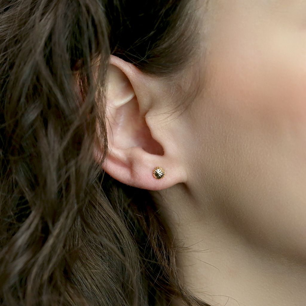 New Bling Goud 9NBG-0003 - 14 karaat echt gouden Oorknopjes Bol - Bewerkt - 5mm - Goud