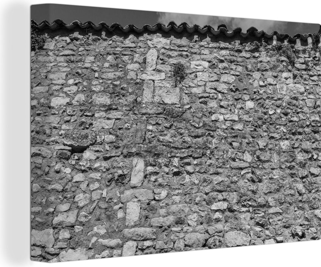 OneMillionCanvasses - Leinwandbilder - 140x90 cm, Mauer - Steine - Dachziegel, Wandbilder Kunstdruck Wanddekoration