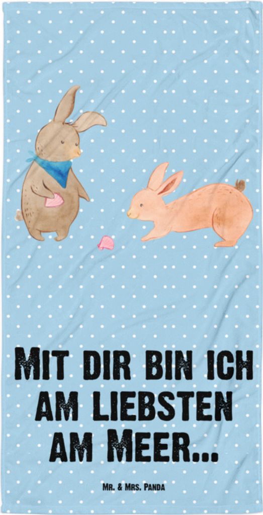 Mr. & Mrs. Panda Strandtuch Hasen Muschel - Blau Pastell - Geschenk, Muscheln, BFF, Strand, Meer, Saugstarkes Handtuch, Duschtuch, Muttertag, Dusch...