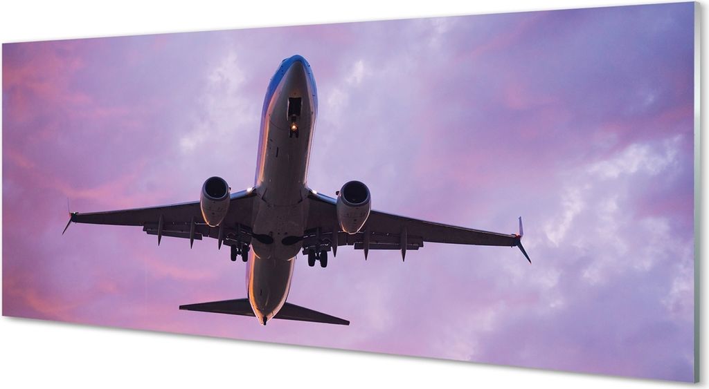 Glasbilder 125x50 Wandkunst Wolken, Himmel, Flugzeug