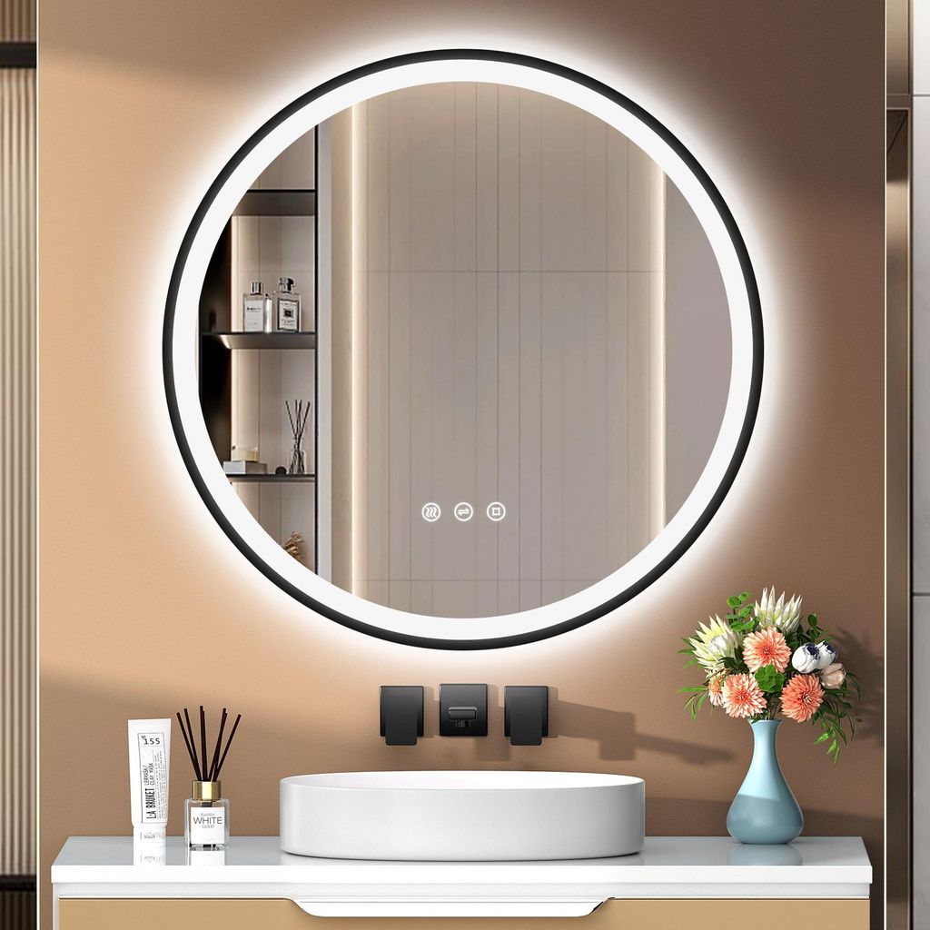 PESENXAN LED-Badspiegel, rund, 80 cm, 3 Lichtfarben, Produktbild 