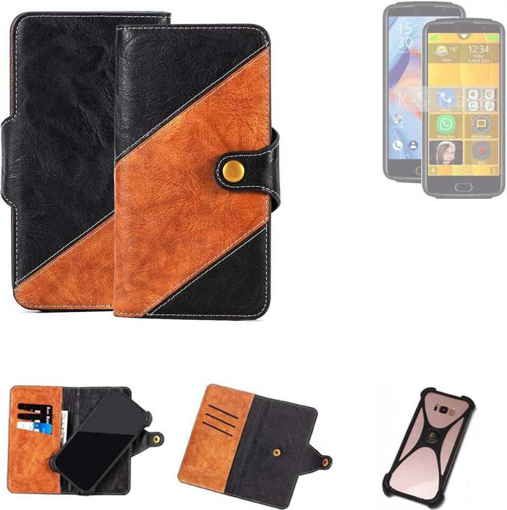 K-S-Trade Handyhülle Schutzhülle Bookstyle Case Wallet-Case kompatibel mit Bea-fon M7 premium Handy Cover Bumper Klapphülle schwarz hellbraun 1x
