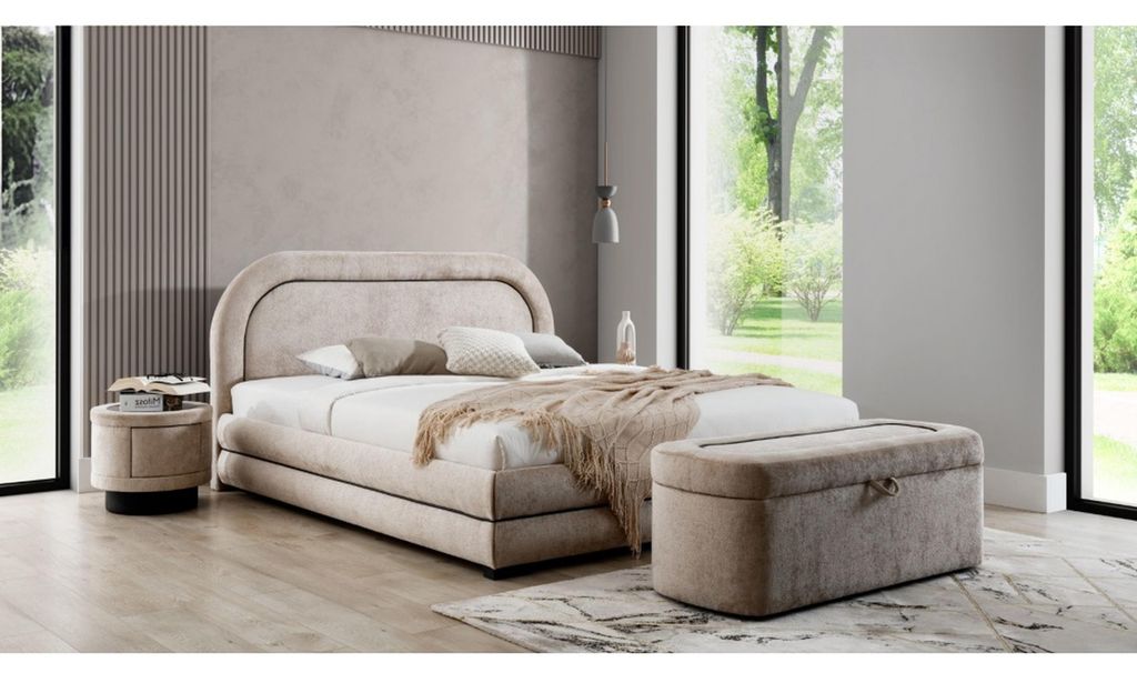 Exklusive Beige Schlafzimmer Garnitur Doppelbett Polster Nachttische