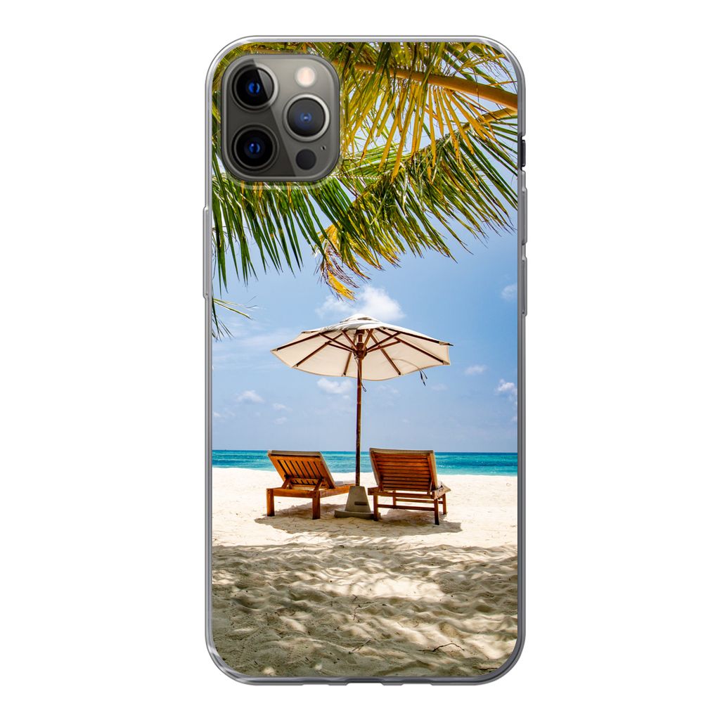 MuchoWow Handyhülle Schutzhülle Hülle für iPhone 12 Pro Max Strand - Strandkorb - Sonnenschirm Silikon Softcase Handy Hülle - Hartschale