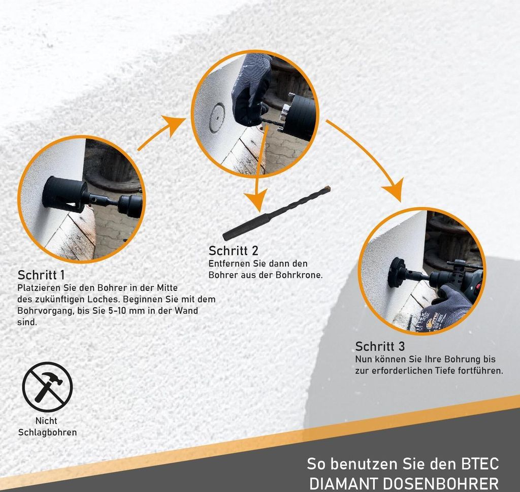 Diamant Dosenbohrer 68mm mit Sechskant-Aufnahme Nutzlänge Produktbild 3