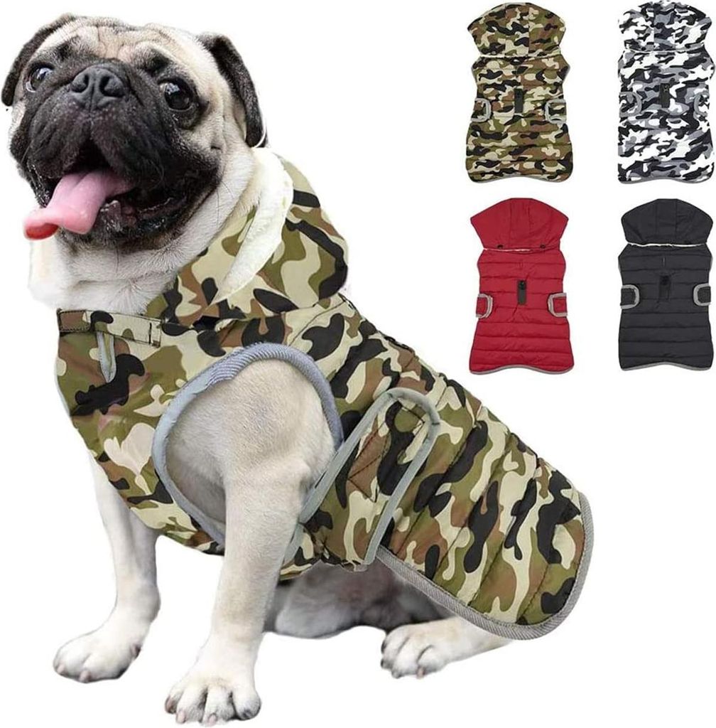 Reflektierende Hundejacke mit abnehmbarer Kapuze, wasserdichte Winterfleece warme Jacke für Hunde, Hundejacke Mantel Hoodie für kleine, mittelgro...