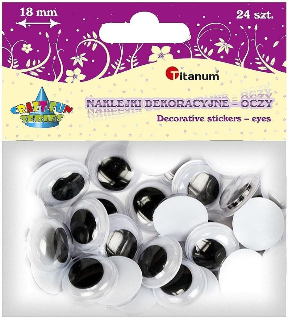 Oczy samoprzylepne bez rzęs 18 mm okrągłe 24szt