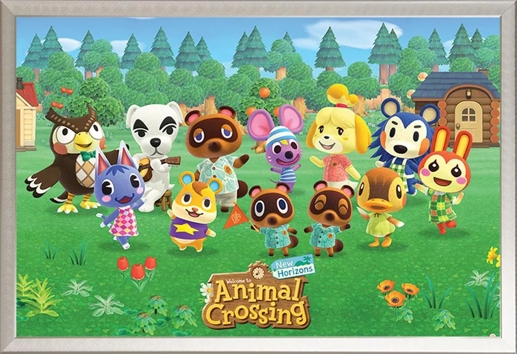 Animal Crossing - Poster - Allineamento + cornice rimovibile, Shinsuke® Maxi alluminio argento, vetro acrilico