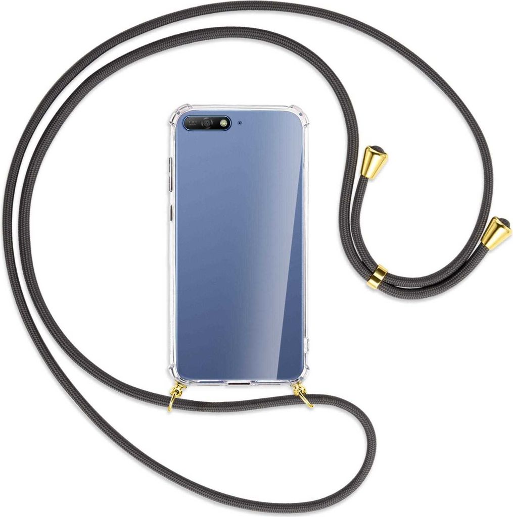 Handykette Backcover-Schutzhülle mit Band (Metall goldfarben) für Huawei Y6 2018 - dunkelgrau