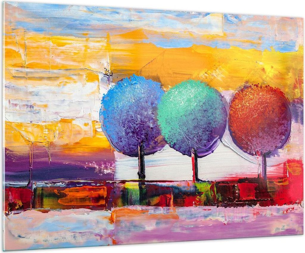 Bilder auf glas - Bäume Wiese Sommer - 100x70cm - Glasbilder - Wandbilder - Kunstdruck - zum Aufhängen bereit - Wanddekoration aus Glas - Glas Bi...